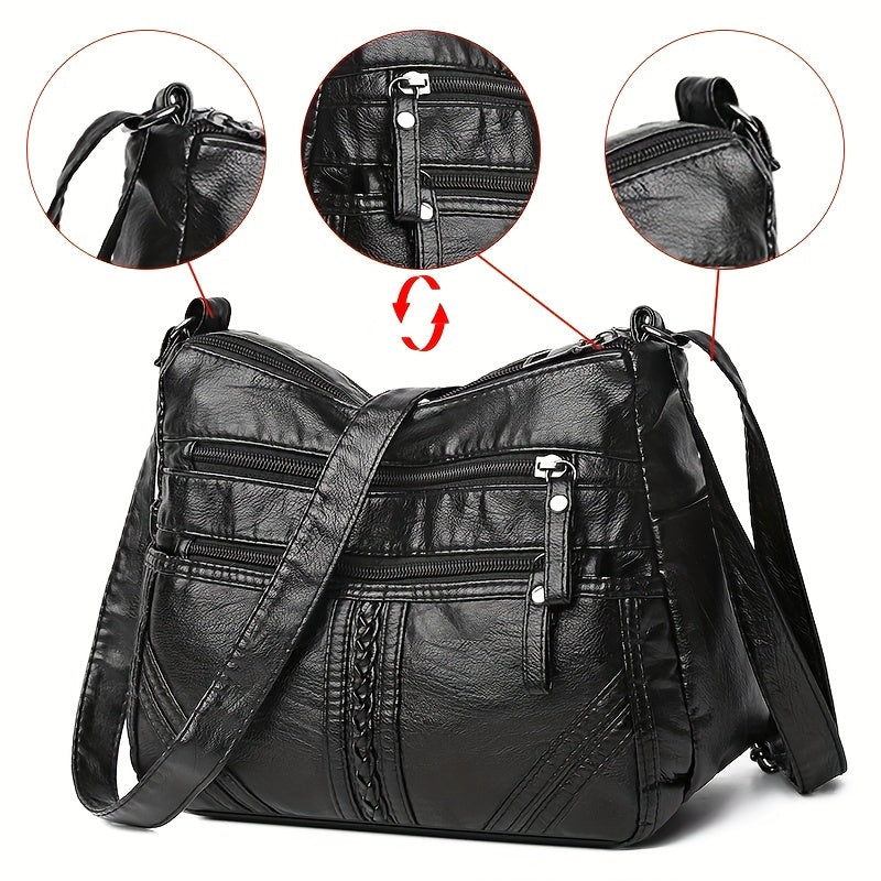 Middle Aged Women's Soft PU Leather Shoulder Bag - Multi-Zipper Crossbody for Travel