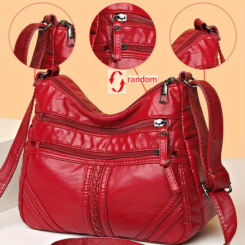Middle Aged Women's Soft PU Leather Shoulder Bag - Multi-Zipper Crossbody for Travel
