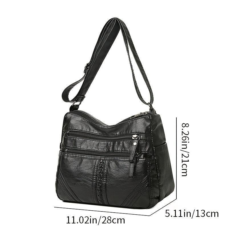 Middle Aged Women's Soft PU Leather Shoulder Bag - Multi-Zipper Crossbody for Travel