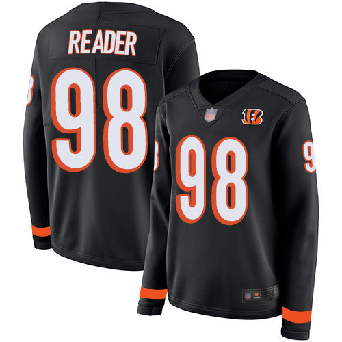 Nike Cincinnati Bengals #98 D.J. Reader Black Team Color Women's Stitched NFL Limited Therma Long Sleeve Jersey Womens