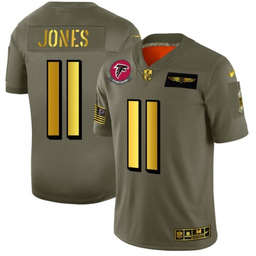 Atlanta Atlanta Falcons #11 Julio Jones NFL Men's Nike Olive Gold 2019 Salute to Service Limited Jersey Men's