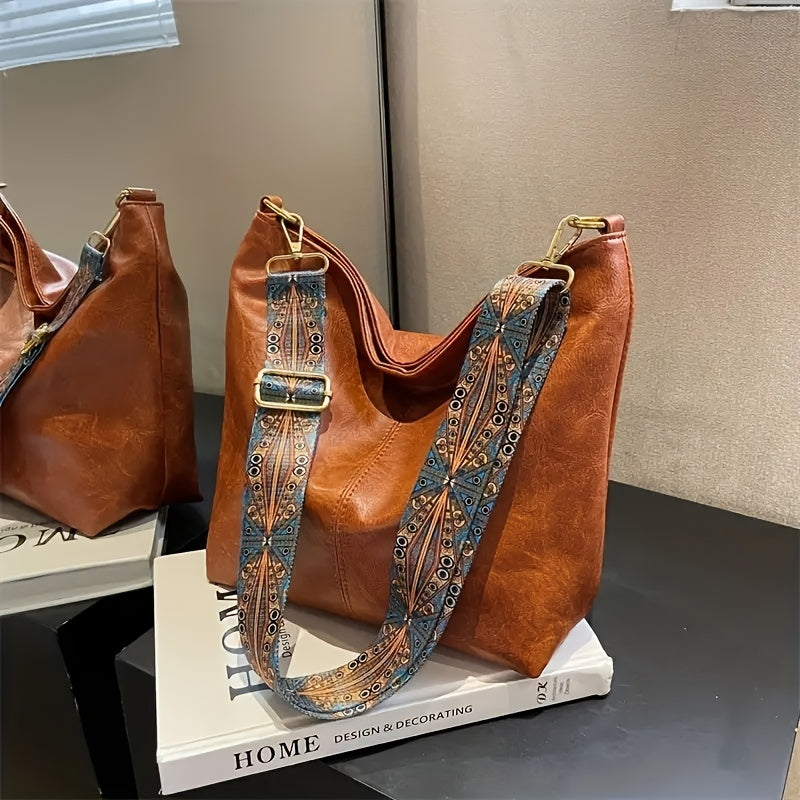 Vintage Crossbody Bag for Women - Large Capacity Faux Leather Hobo Shoulder Bag