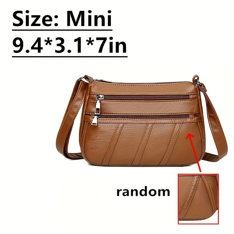 Women's Fashion Faux Leather Shoulder Bag - Simple Large Casual Crossbody with Multi Zipper
