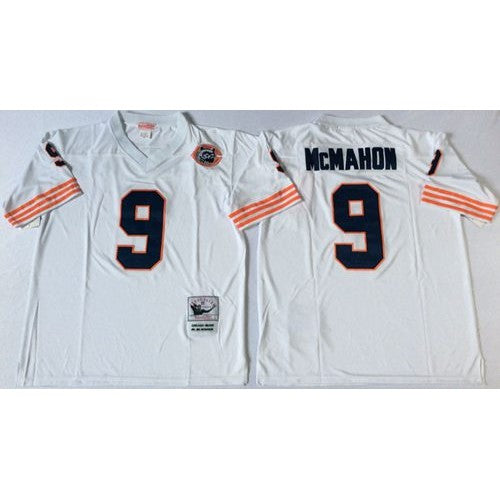Mitchell&Ness Chicago Bears #9 Jim McMahon White Big No. Throwback Stitched NFL Jersey Men's