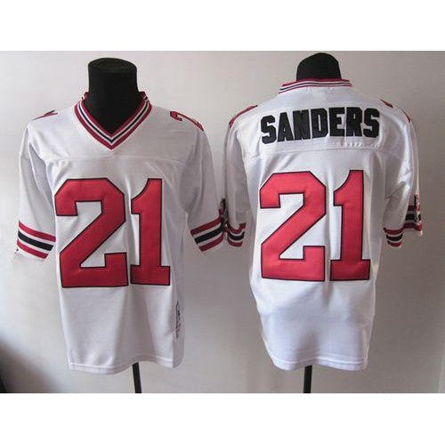 1992 Mitchell And Ness Atlanta Falcons #21 Deion Sanders White Throwback Stitched NFL Jersey Men's