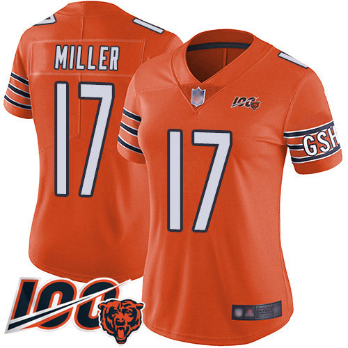 Nike Chicago Bears #17 Anthony Miller Orange Women's Stitched NFL Limited Rush 100th Season Jersey Womens