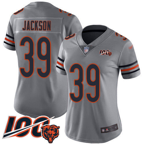 Nike Chicago Bears #39 Eddie Jackson Silver Women's Stitched NFL Limited Inverted Legend 100th Season Jersey Womens