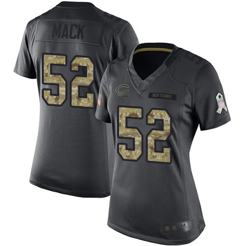 Nike Chicago Bears #52 Khalil Mack Black Women's Stitched NFL Limited 2016 Salute to Service Jersey Womens