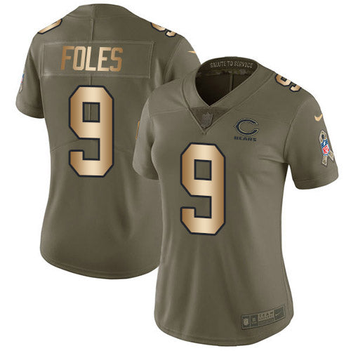 Nike Chicago Bears #9 Nick Foles Olive/Gold Women's Stitched NFL Limited 2017 Salute To Service Jersey Womens