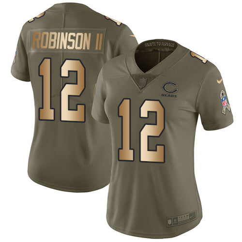Nike Chicago Bears #12 Allen Robinson II Olive/Gold Women's Stitched NFL Limited 2017 Salute to Service Jersey Womens