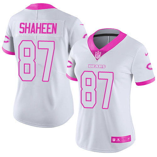 Nike Chicago Bears #87 Adam Shaheen White/Pink Women's Stitched NFL Limited Rush Fashion Jersey Womens