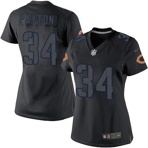 Nike Chicago Bears #34 Walter Payton Black Impact Women's Stitched NFL Limited Jersey Womens