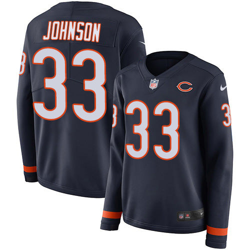 Nike Chicago Bears #33 Jaylon Johnson Navy Blue Team Color Women's Stitched NFL Limited Therma Long Sleeve Jersey Womens
