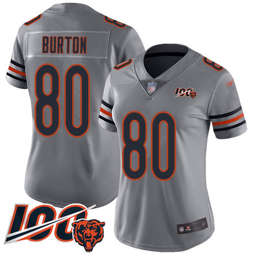 Nike Chicago Bears #80 Trey Burton Silver Women's Stitched NFL Limited Inverted Legend 100th Season Jersey Womens