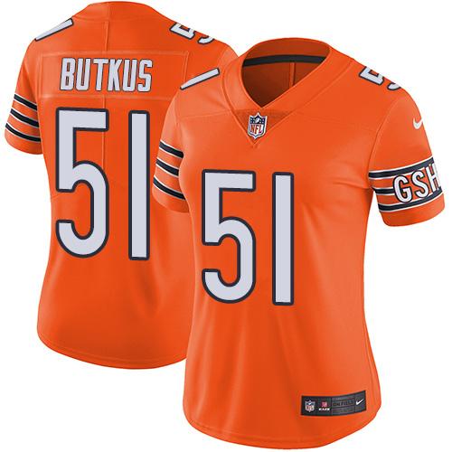 Nike Chicago Bears #51 Dick Butkus Orange Women's Stitched NFL Limited Rush Jersey Womens