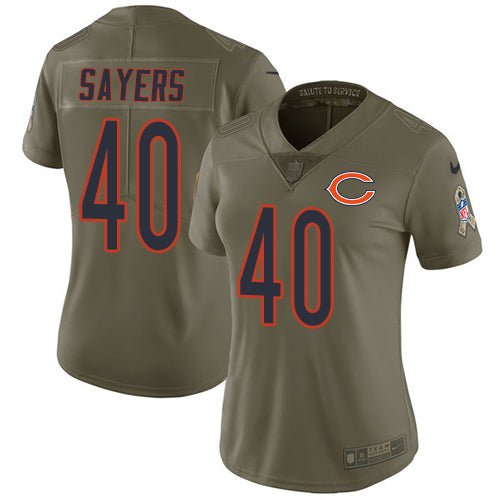 Nike Chicago Bears #40 Gale Sayers Olive Women's Stitched NFL Limited 2017 Salute to Service Jersey Womens