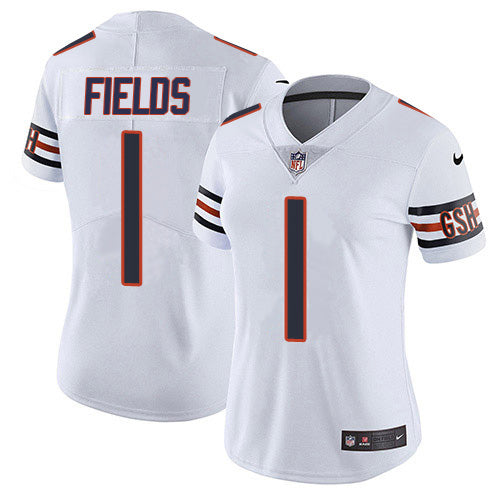 Nike Chicago Bears #1 Justin Fields White Women's Stitched NFL Vapor Untouchable Limited Jersey Womens