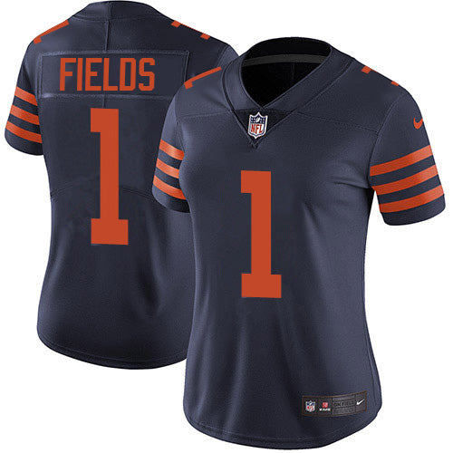 Nike Chicago Bears #1 Justin Fields Navy Blue Alternate Women's Stitched NFL Vapor Untouchable Limited Jersey Womens