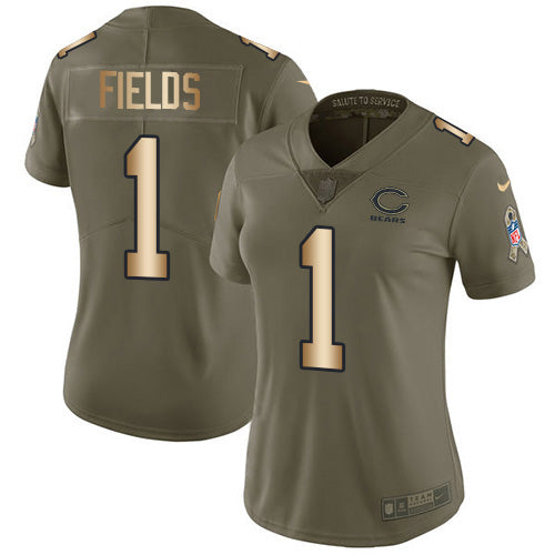 Nike Chicago Bears #1 Justin Fields Olive/Gold Women's Stitched NFL Limited 2017 Salute To Service Jersey Womens
