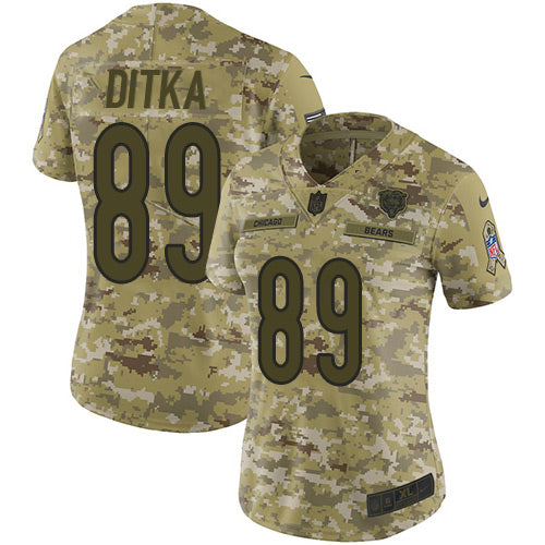 Nike Chicago Bears #89 Mike Ditka Camo Women's Stitched NFL Limited 2018 Salute to Service Jersey Womens