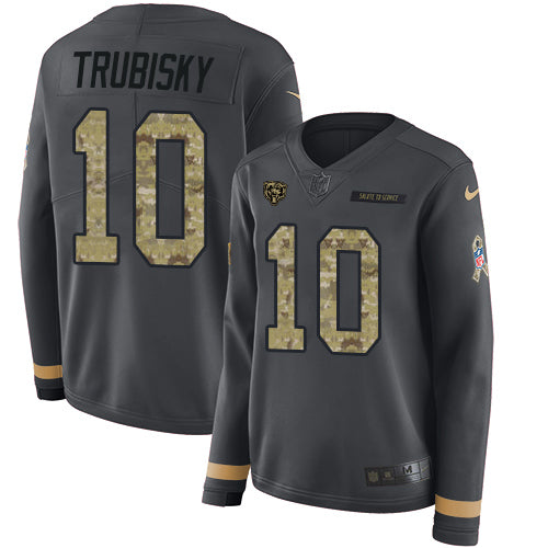 Nike Chicago Bears #10 Mitchell Trubisky Anthracite Salute to Service Women's Stitched NFL Limited Therma Long Sleeve Jersey Womens