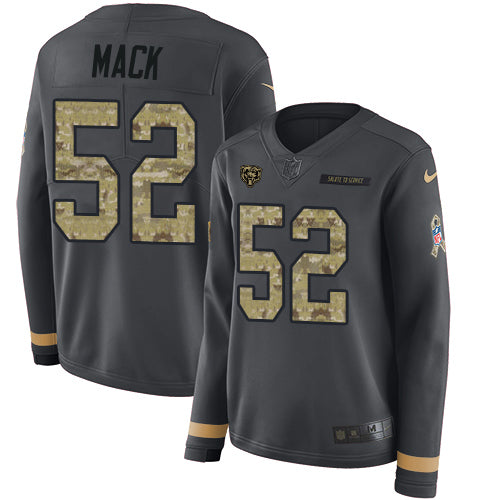 Nike Chicago Bears #52 Khalil Mack Anthracite Salute to Service Women's Stitched NFL Limited Therma Long Sleeve Jersey Womens