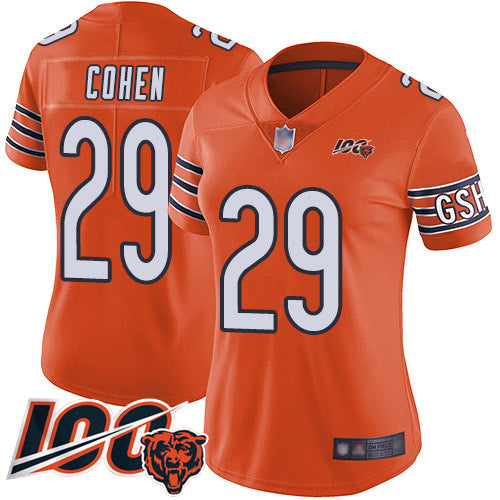Nike Chicago Bears #29 Tarik Cohen Orange Women's Stitched NFL Limited Rush 100th Season Jersey Womens