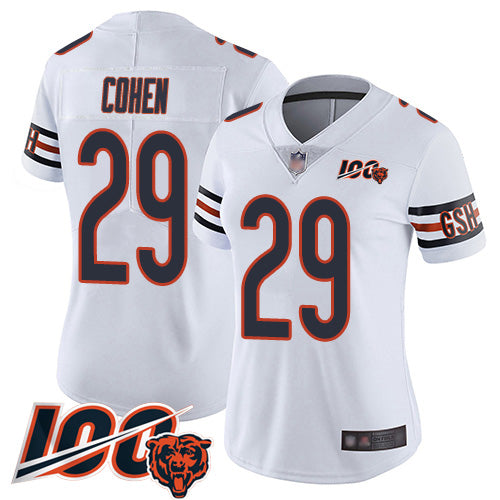 Nike Chicago Bears #29 Tarik Cohen White Women's Stitched NFL 100th Season Vapor Limited Jersey Womens