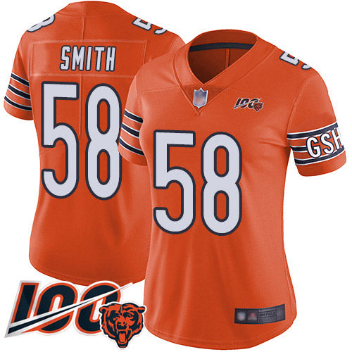 Nike Chicago Bears #58 Roquan Smith Orange Women's Stitched NFL Limited Rush 100th Season Jersey Womens
