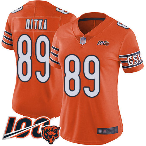 Nike Chicago Bears #89 Mike Ditka Orange Women's Stitched NFL Limited Rush 100th Season Jersey Womens
