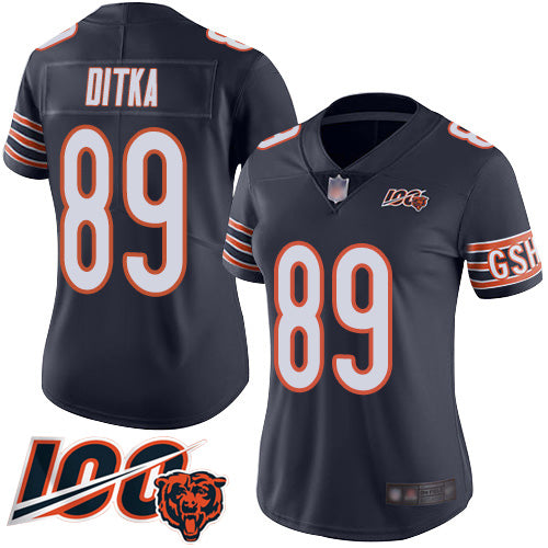 Nike Chicago Bears #89 Mike Ditka Navy Blue Team Color Women's Stitched NFL 100th Season Vapor Limited Jersey Womens