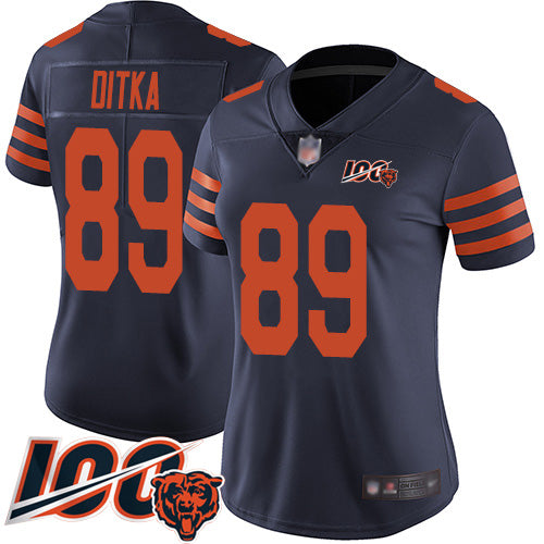 Nike Chicago Bears #89 Mike Ditka Navy Blue Alternate Women's Stitched NFL 100th Season Vapor Limited Jersey Womens