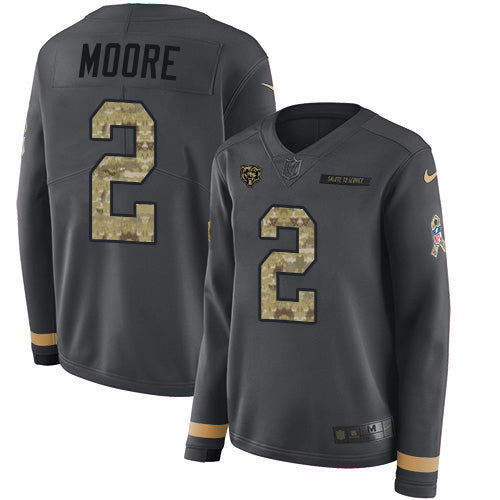 Nike Chicago Bears #2 D.J. Moore Anthracite Salute to Service Women's Stitched NFL Limited Therma Long Sleeve Jersey Womens