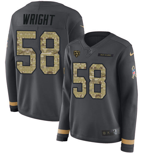 Nike Chicago Bears #58 Darnell Wright Anthracite Salute to Service Women's Stitched NFL Limited Therma Long Sleeve Jersey Womens
