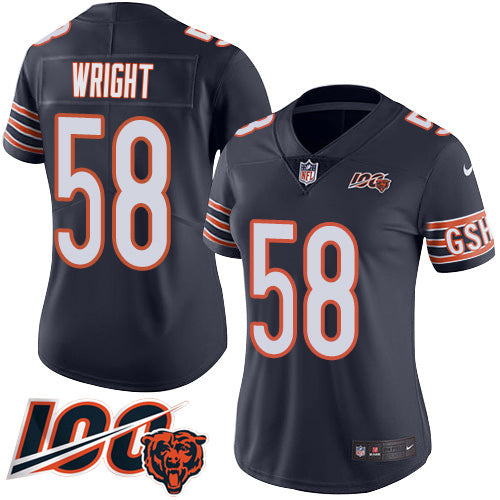 Nike Chicago Bears #58 Darnell Wright Navy Blue Team Color Women's Stitched NFL 100th Season Vapor Limited Jersey Womens