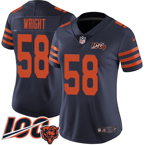 Nike Chicago Bears #58 Darnell Wright Navy Blue Alternate Women's Stitched NFL 100th Season Vapor Limited Jersey Womens