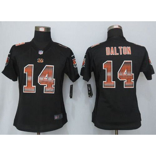Nike Cincinnati Bengals #14 Andy Dalton Black Team Color Women's Stitched NFL Elite Strobe Jersey Womens