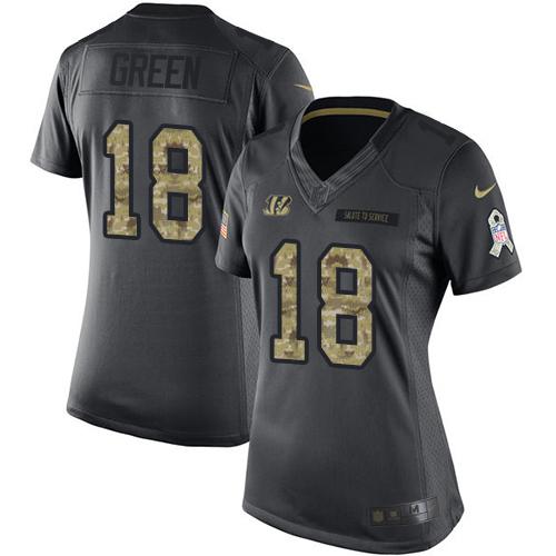 Nike Cincinnati Bengals #18 A.J. Green Black Women's Stitched NFL Limited 2016 Salute to Service Jersey Womens