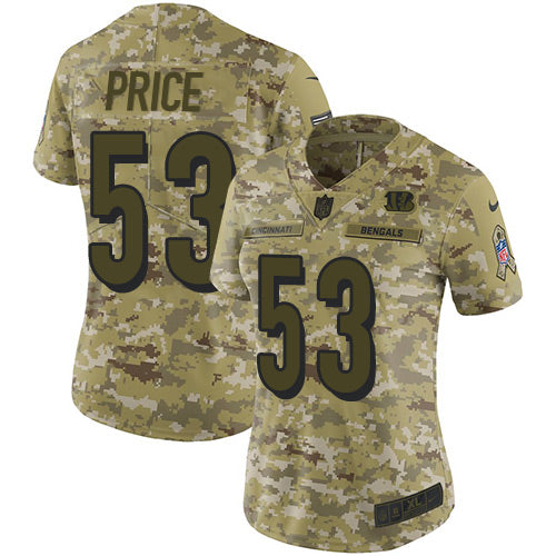 Nike Cincinnati Bengals #53 Billy Price Camo Women's Stitched NFL Limited 2018 Salute to Service Jersey Womens