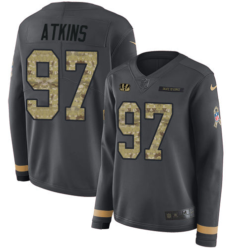 Nike Cincinnati Bengals #97 Geno Atkins Anthracite Salute to Service Women's Stitched NFL Limited Therma Long Sleeve Jersey Womens