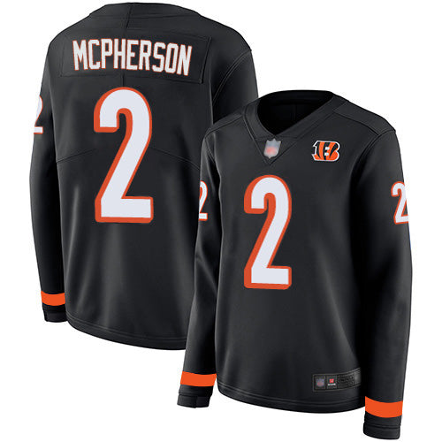 Nike Cincinnati Bengals #2 Evan McPherson Black Team Color Women's Stitched NFL Limited Therma Long Sleeve Jersey Womens