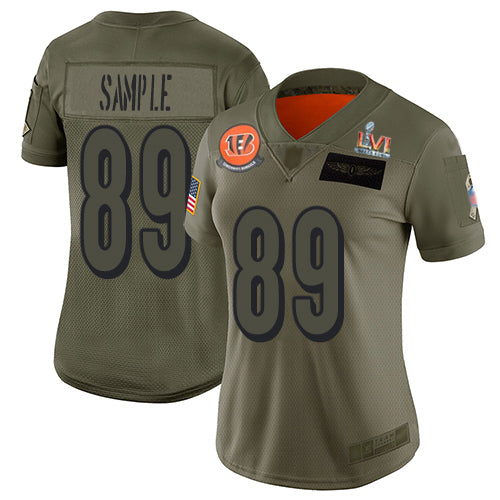 Nike Cincinnati Bengals #89 Drew Sample Camo Super Bowl LVI Patch Women's Stitched NFL Limited 2019 Salute To Service Jersey Womens