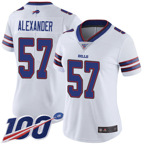 Nike Buffalo Bills #57 Lorenzo Alexander White Women's Stitched NFL 100th Season Vapor Limited Jersey Womens