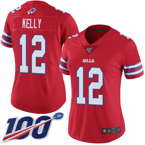 Nike Buffalo Bills #12 Jim Kelly Red Women's Stitched NFL Limited Rush 100th Season Jersey Womens