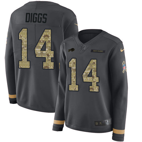 Nike Buffalo Bills #14 Stefon Diggs Anthracite Salute to Service Women's Stitched NFL Limited Therma Long Sleeve Jersey Womens