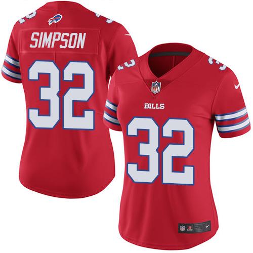 Nike Buffalo Bills #32 O. J. Simpson Red Women's Stitched NFL Limited Rush Jersey Womens