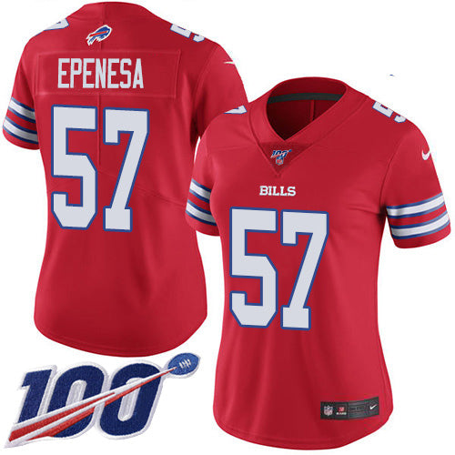 Nike Buffalo Bills #57 A.J. Epenesas Red Women's Stitched NFL Limited Rush 100th Season Jersey Womens