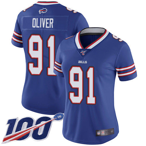 Nike Buffalo Bills #91 Ed Oliver Royal Blue Team Color Women's Stitched NFL 100th Season Vapor Limited Jersey Womens