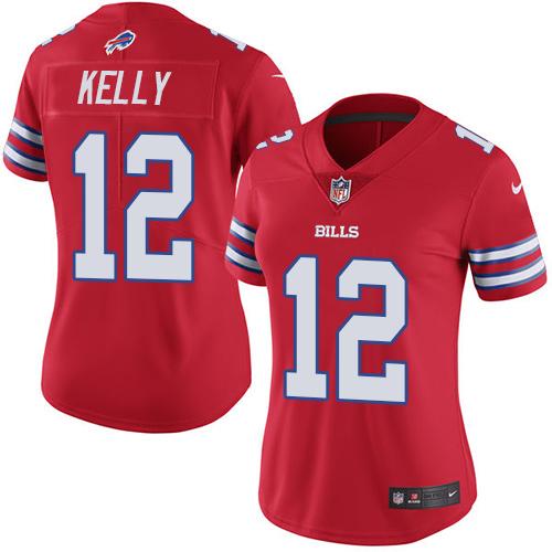 Nike Buffalo Bills #12 Jim Kelly Red Women's Stitched NFL Limited Rush Jersey Womens