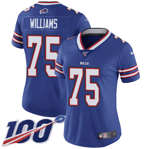 Nike Buffalo Bills #75 Daryl Williams Royal Blue Team Color Women's Stitched NFL 100th Season Vapor Untouchable Limited Jersey Womens